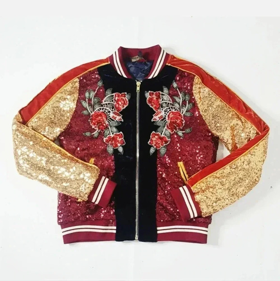 Dance & Marvel Women's Full Zip Retro Y2k DiscoGlitter Bomber Jacket Size  Small - Picture 1 of 8
